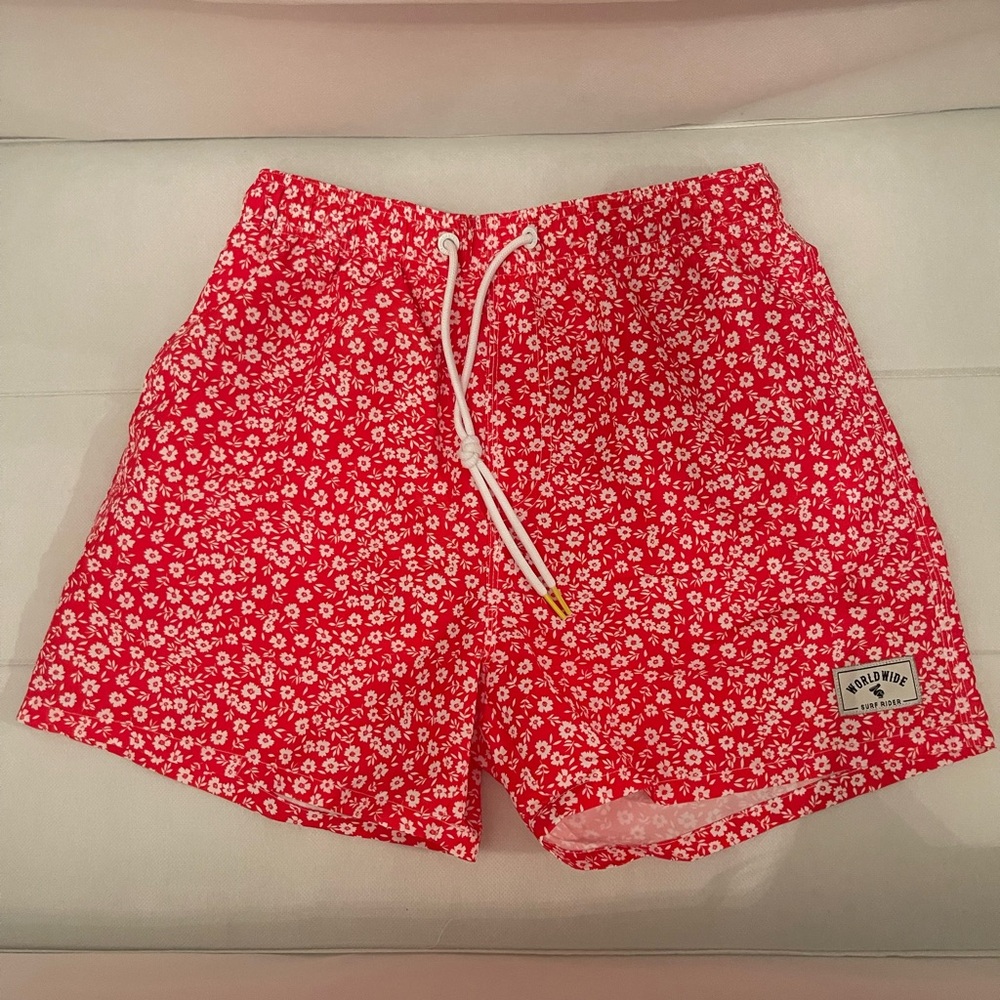 Red Floral Swim Shorts